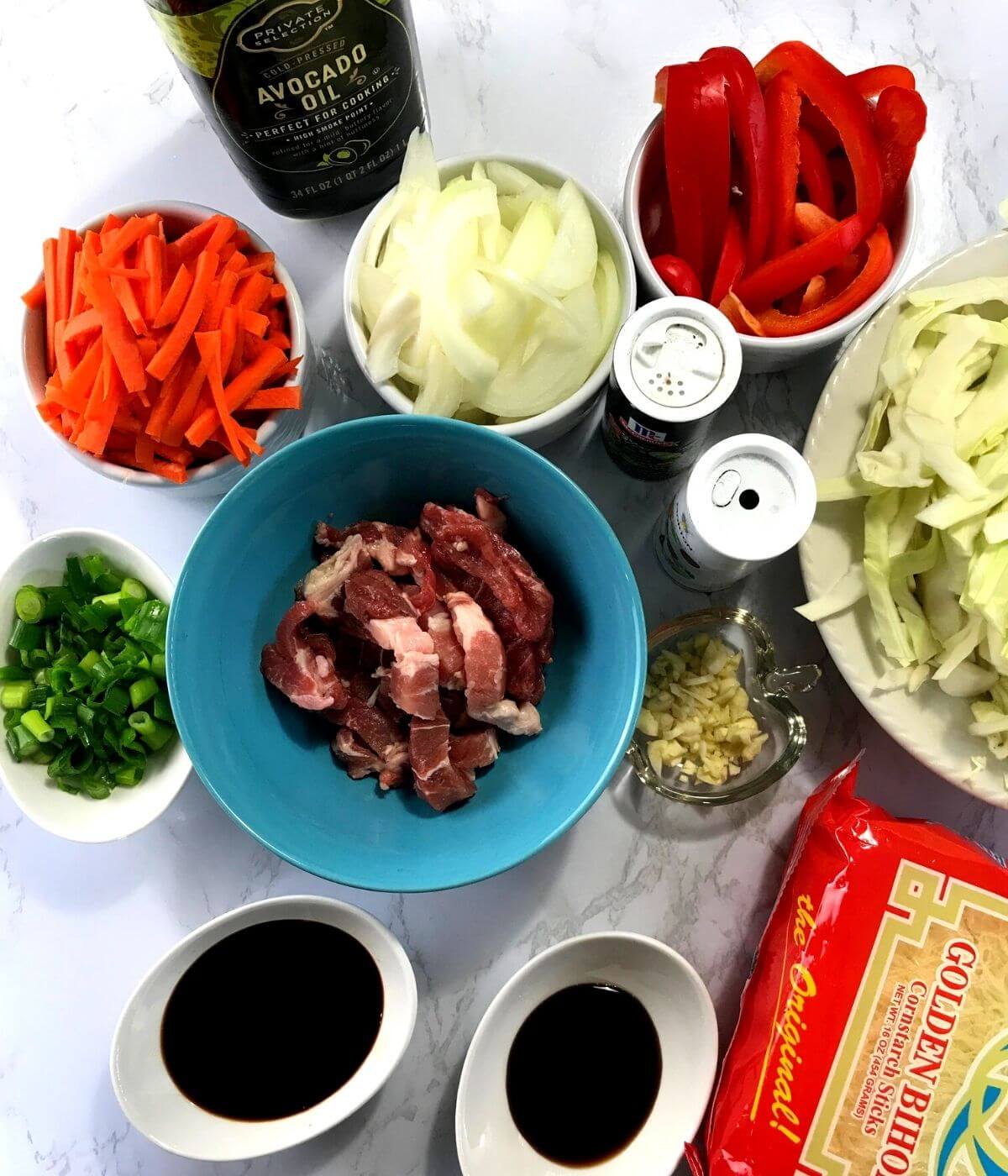 Prepared ingredients for pancit