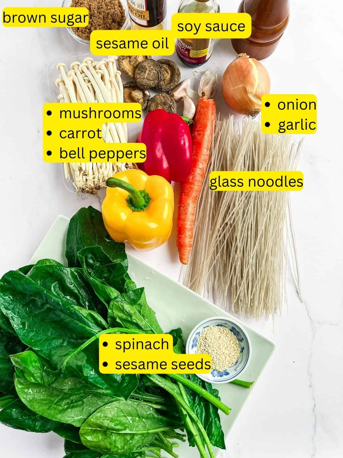 Ingredients to japchae recipe.