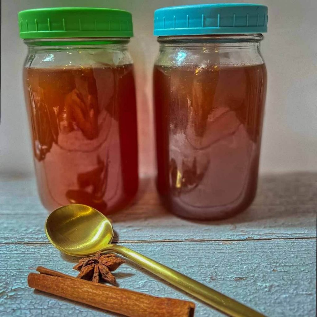 Homemade Beef Bone Broth in a mason jar