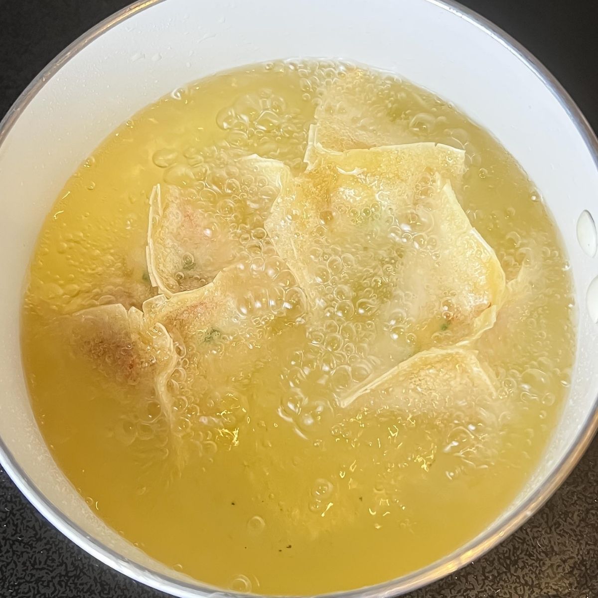 Deep-frying the crab rangoon