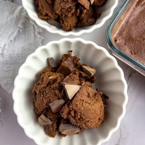 chocolate nice cream in a bowl with spoon.