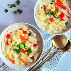 Chicken Macaroni Soup in Bowls