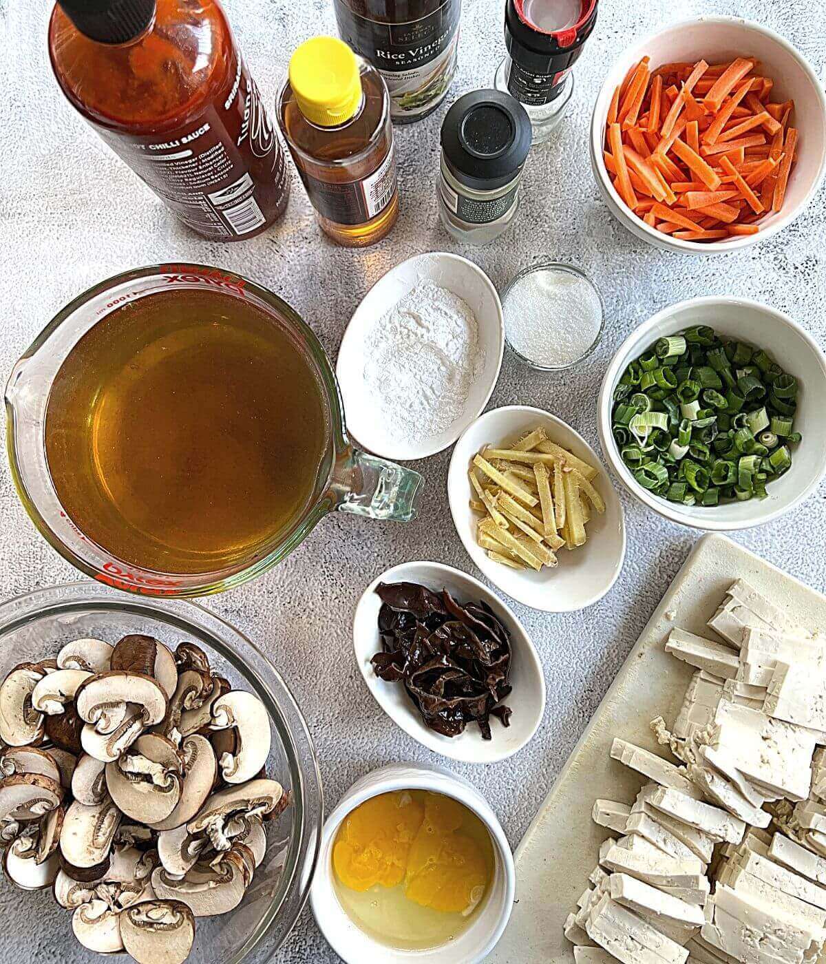 Ingredients for Chinese hot and sour soup