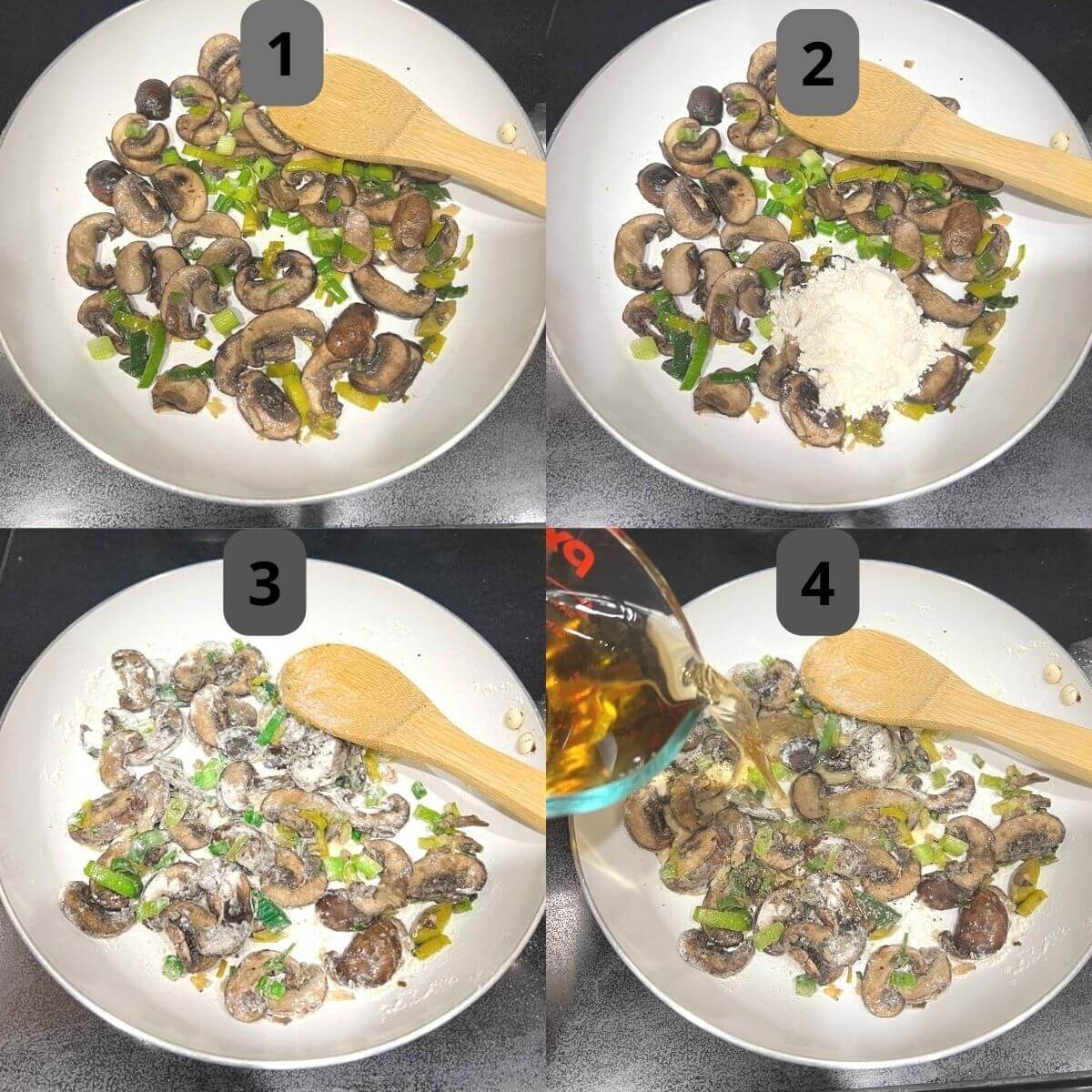 Step by step photo on how to make mushroom gravy.