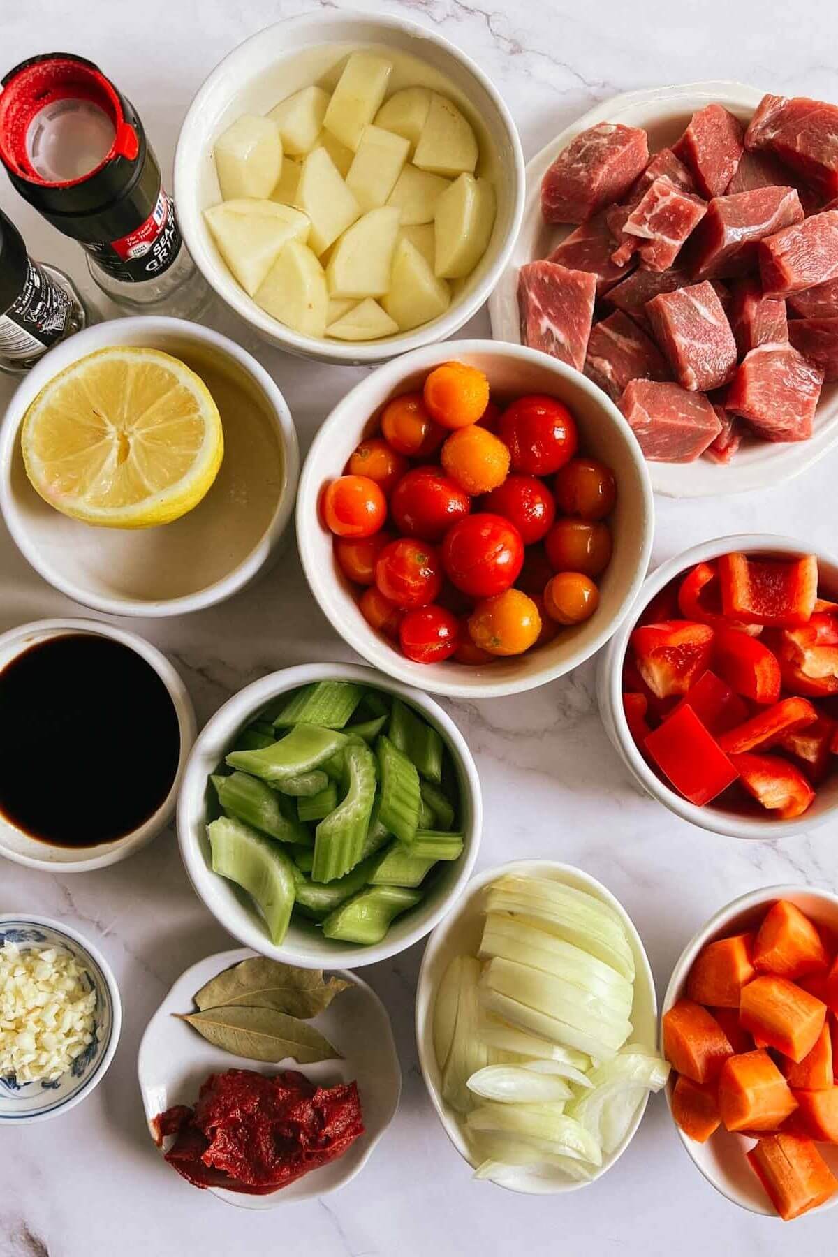 Ingredients for beef mechado.