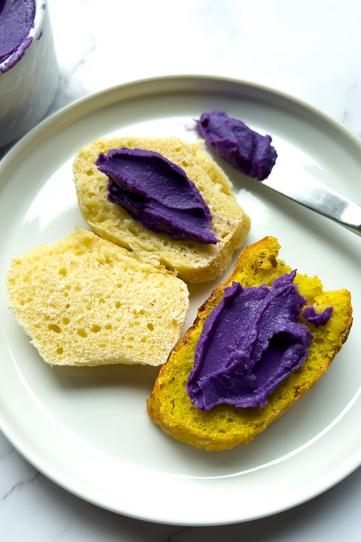 Ube halaya spread on bread.