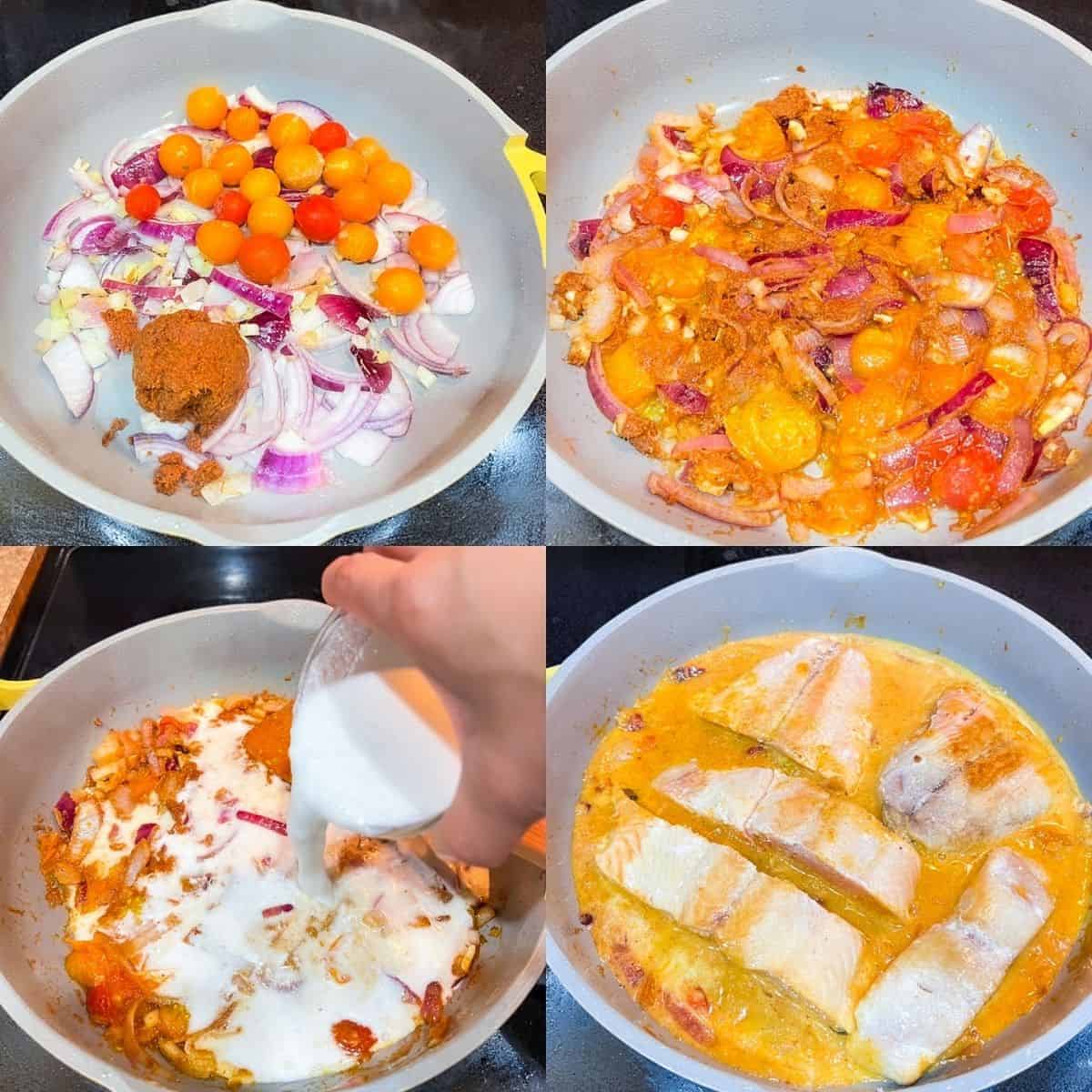 Insturctions for salmon indian curry recipe.