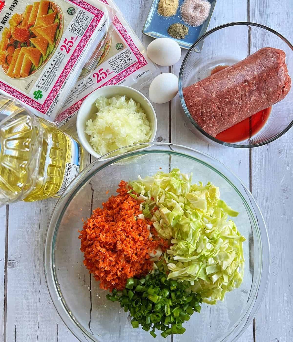 Ingredients for beef lumpia.