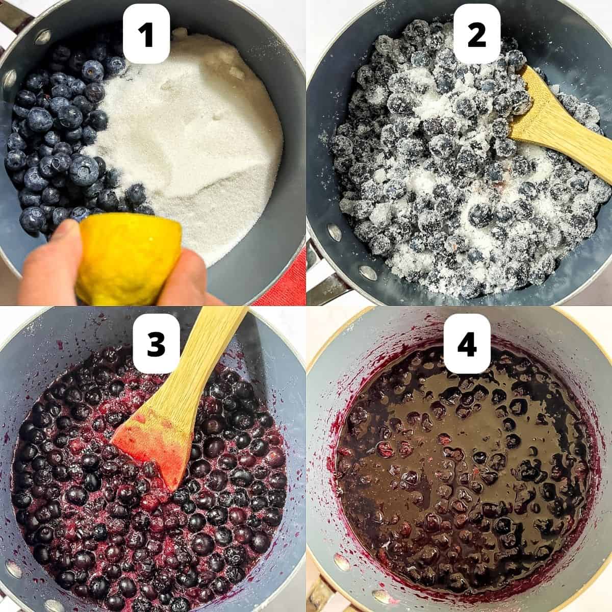 Step by step photos on how to make simple blueberry jam recipe.