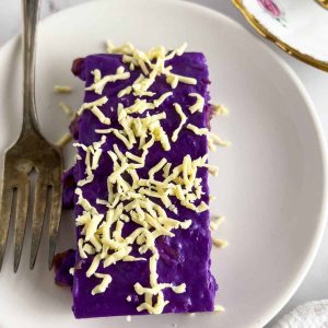 Finish dish of ube maja blanca.