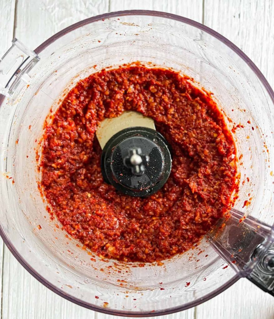Kimchi paste in a food processor.