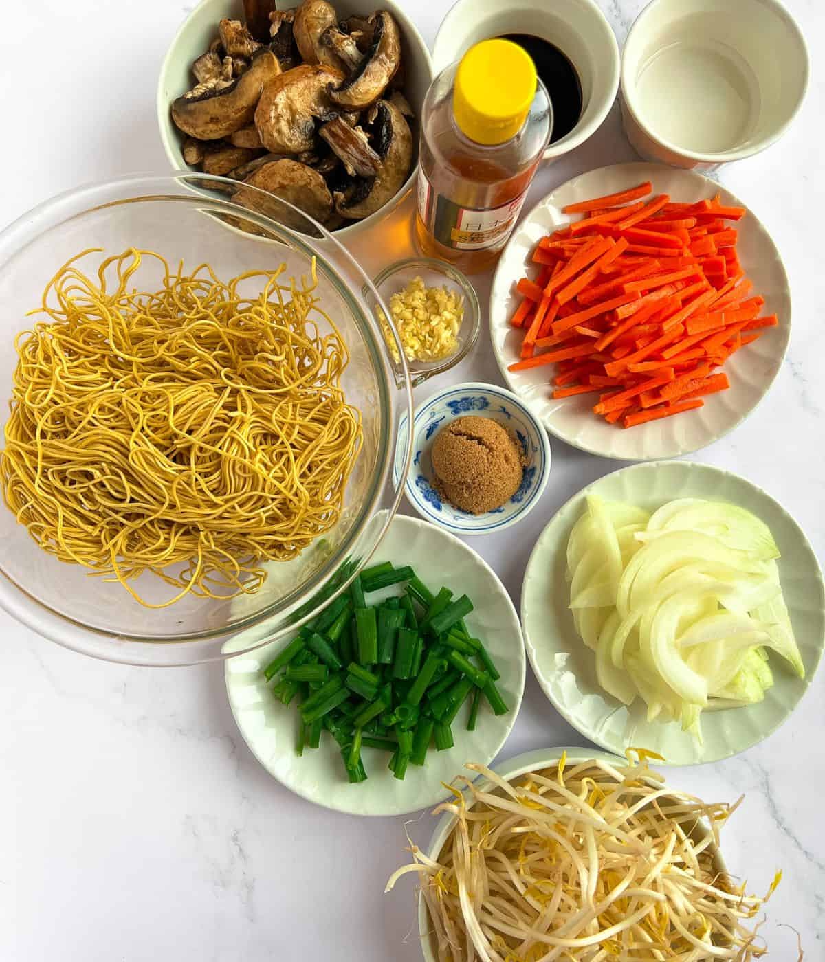 Ingredients for cantonese chow mein.