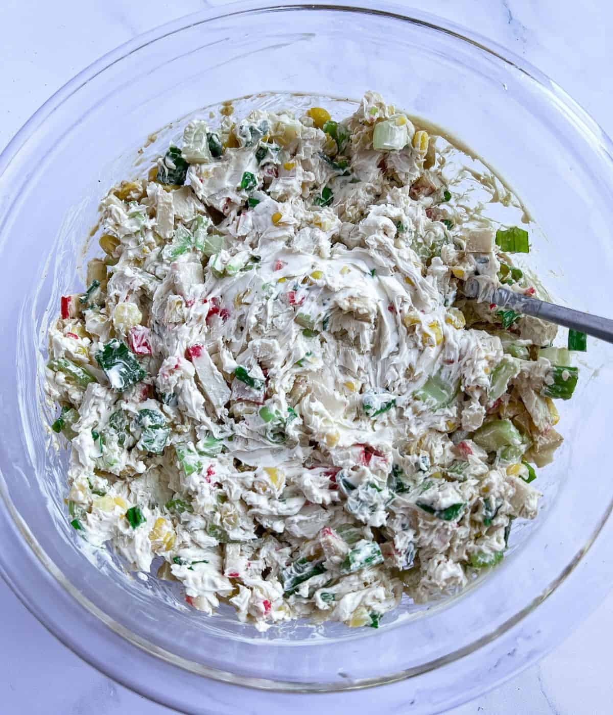 Mixture filling for crab rangoon eggrolls.