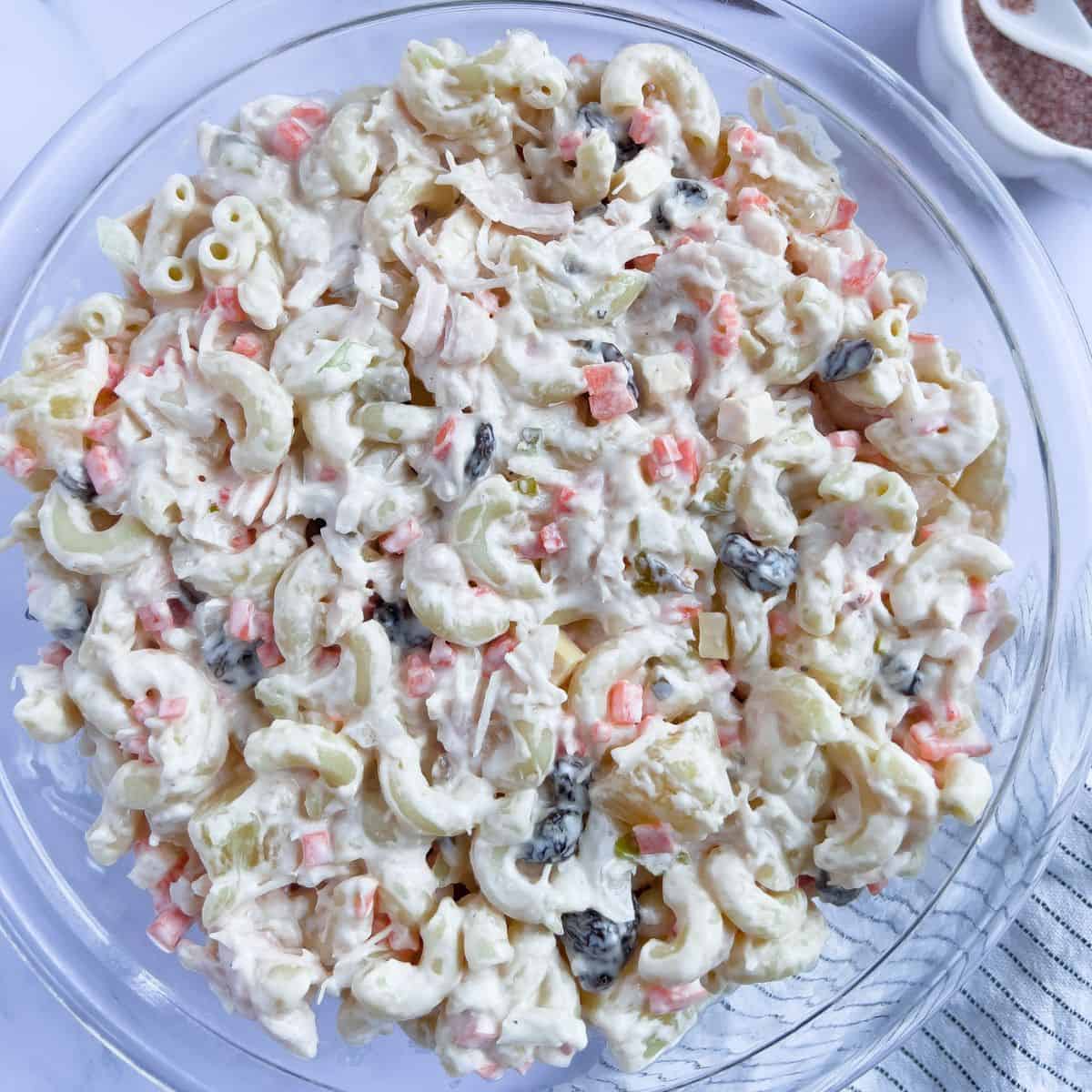 Finish dish of classic macaroni salad.