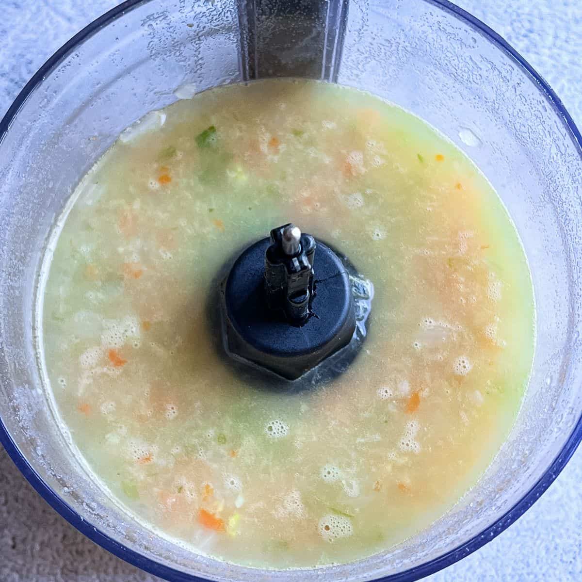 Some of the soup in food processor. 