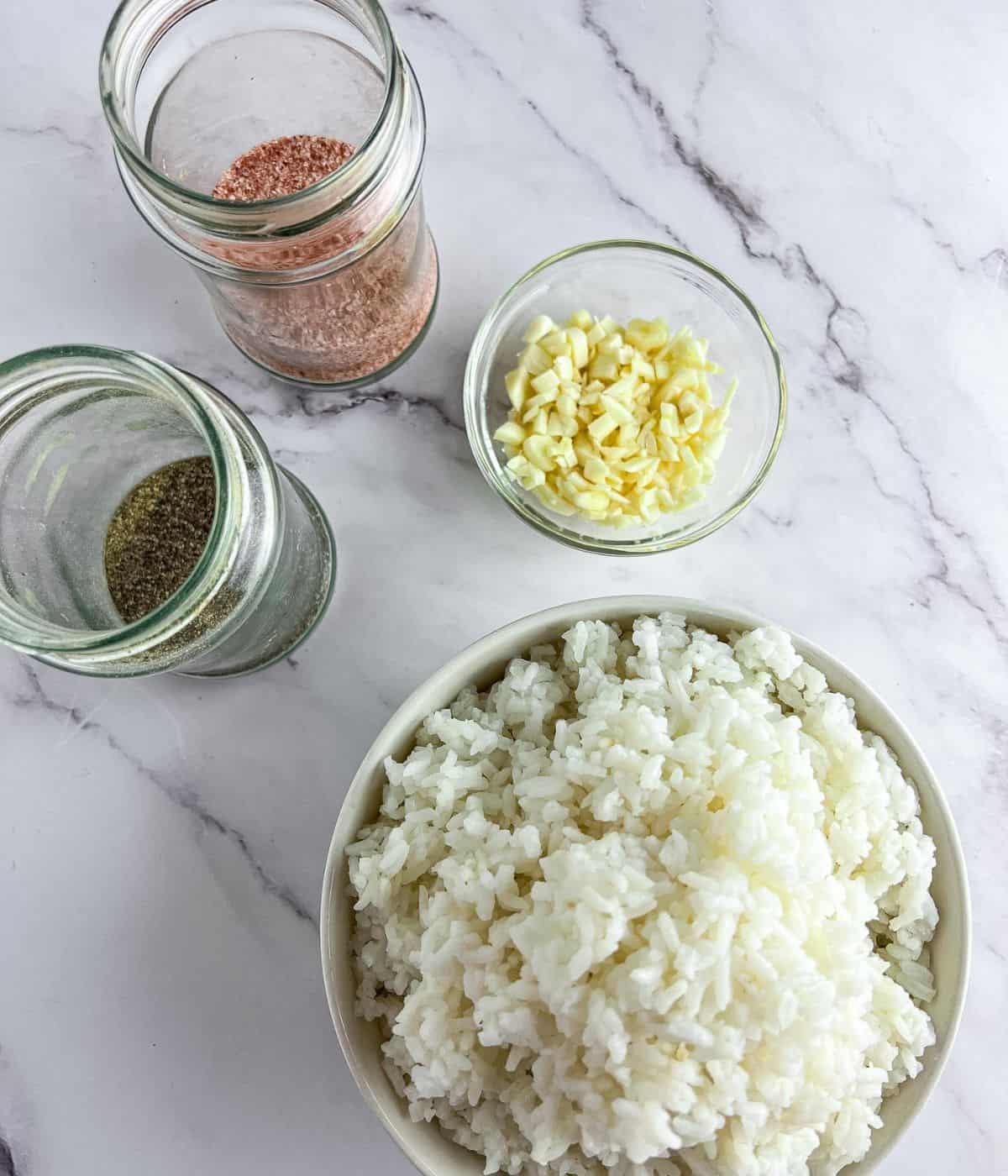 Ingredients for garlic fried rice.