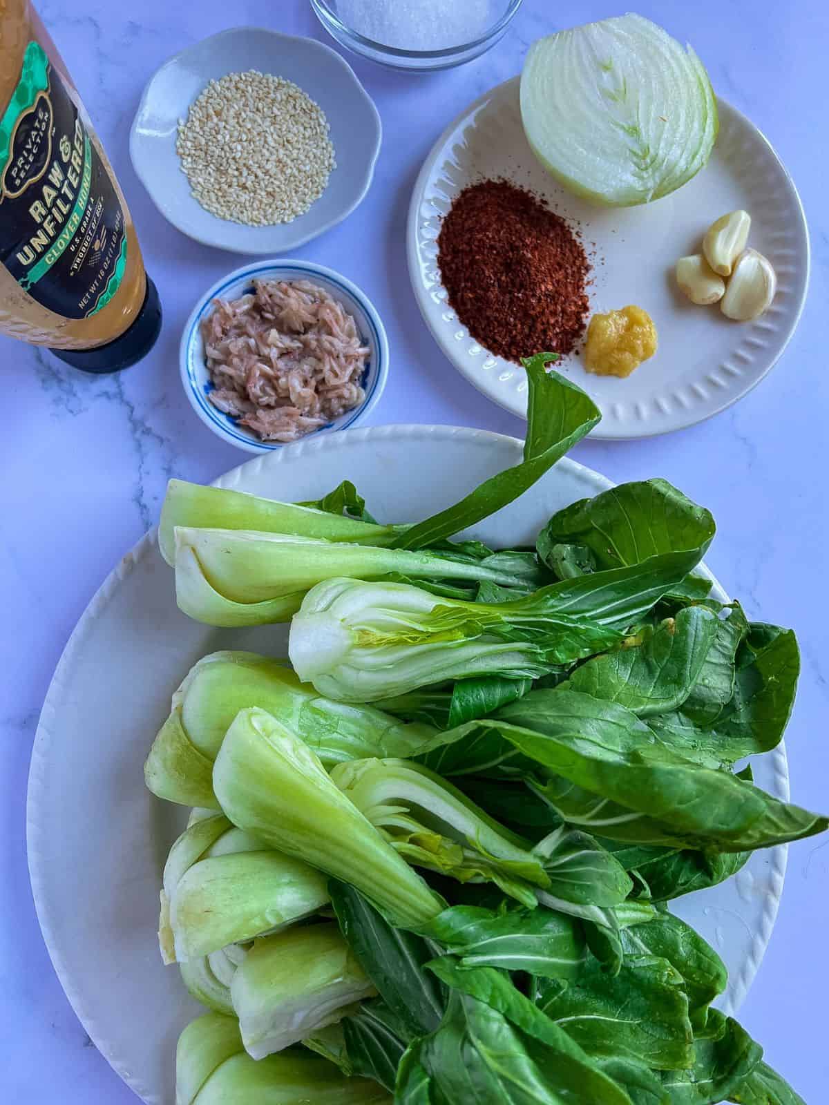 Ingredients to make bok choy kimchi.