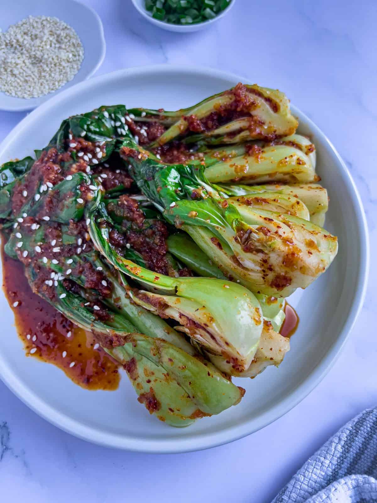 Finish dish of kimchi bok choy.