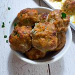 Finish dish of baked turkey and sausage meatballs