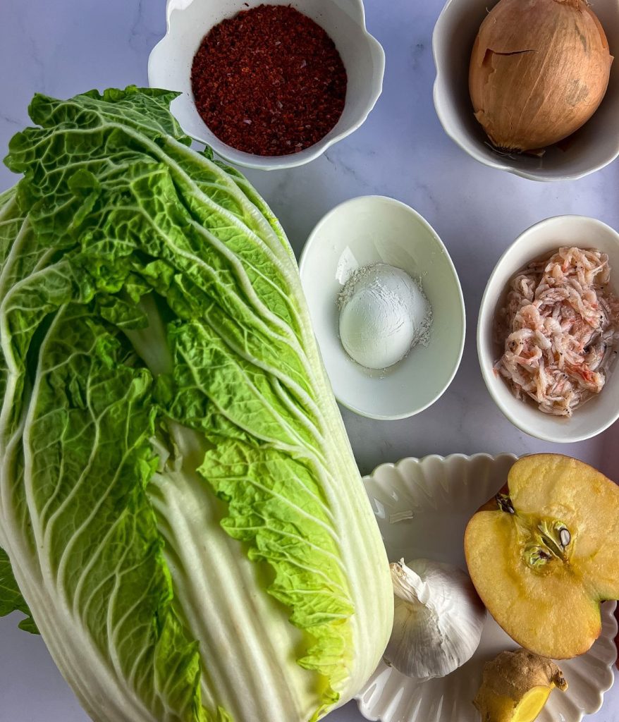 Ingredients for napa cabbage kimchi.