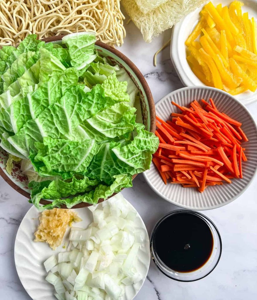Ingredients for pancit bihon and canton.