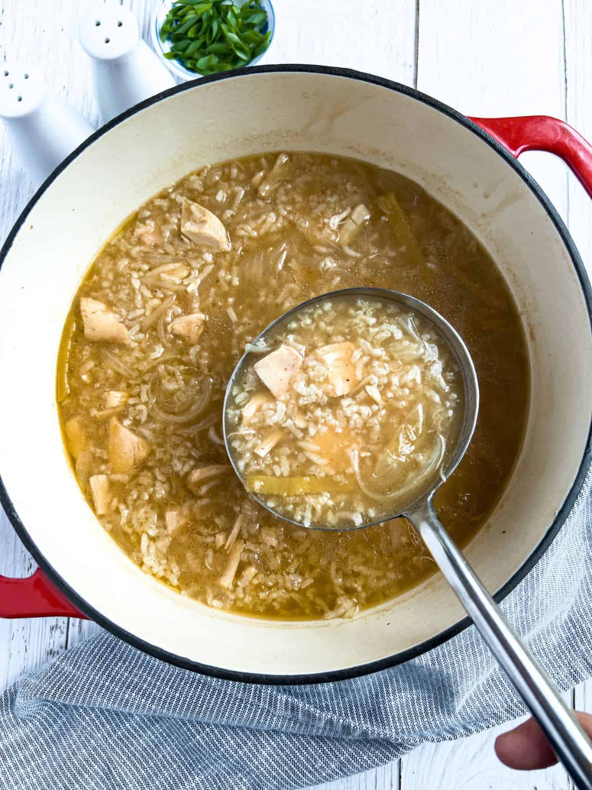 Finish dish of arroz caldo in a dutch oven.