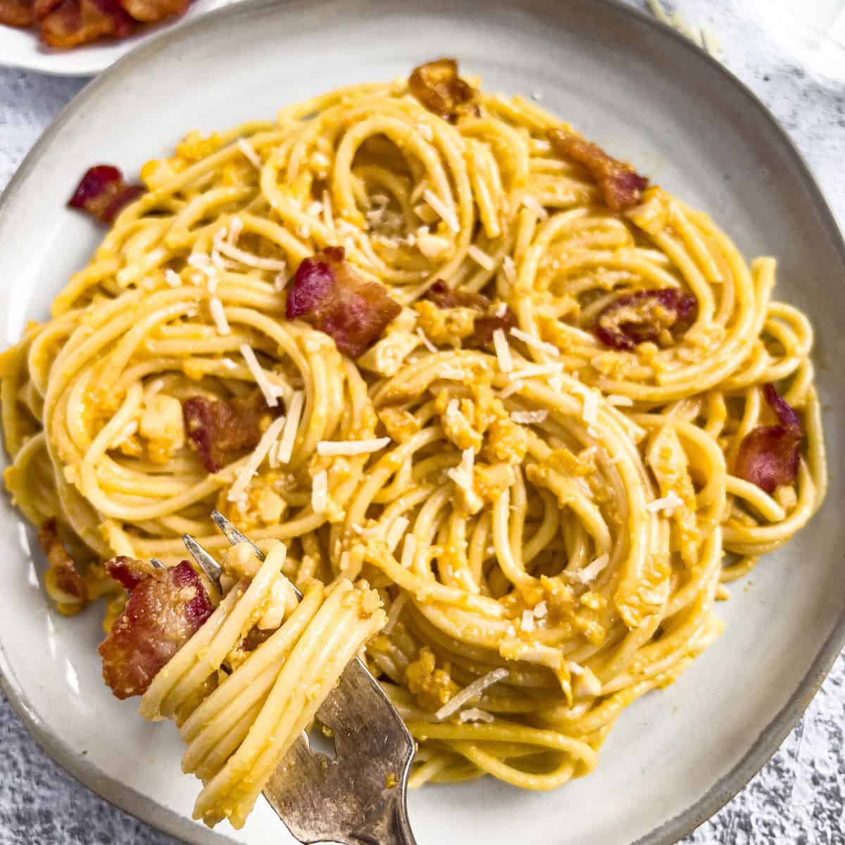 Salted egg pasta dish in a plate.
