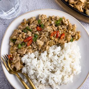 Finish dish of tuna sisig in a plate.