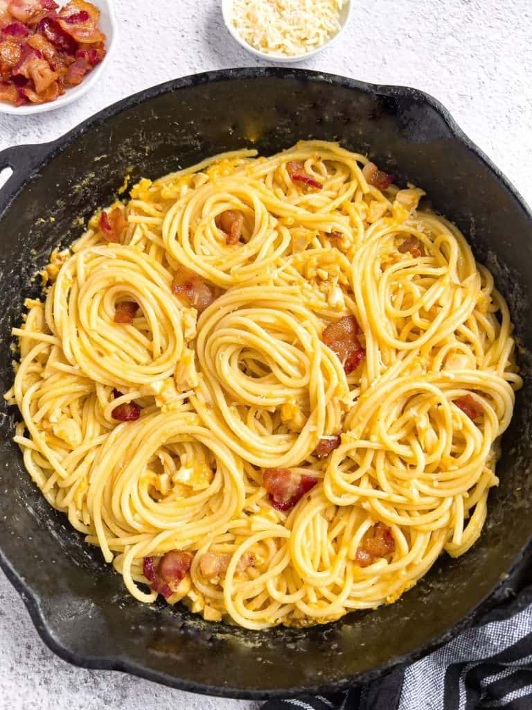 Finish dish of salted egg pasta in skillet.