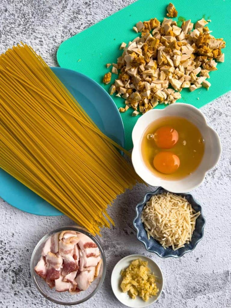 Salted egg pasta ingredients.
