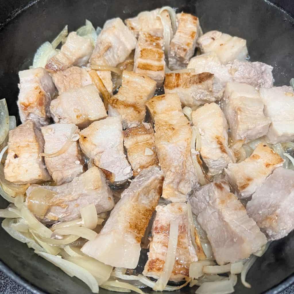 Sear the pork belly.