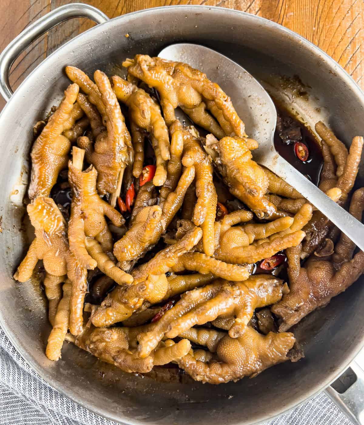 Finish dish of chicken feet adobo.