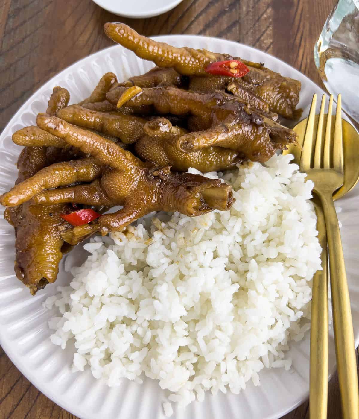 Finish dish of chicken feet adobo.