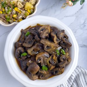 Finish dish of mushroom adobo in the table.